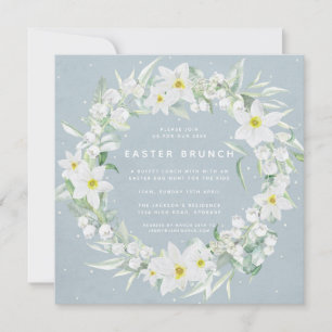Square Blue + White Blommigt Wand Påsk Brunch Inbjudningar
