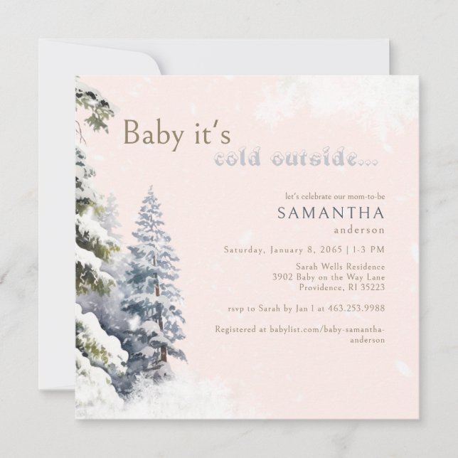 Square Blush Winter Baby It's Cold Outside Shower Inbjudningar (Framsida)