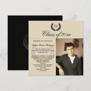 Square Brev Monogram Classic Photo Studenten Inbjudningar