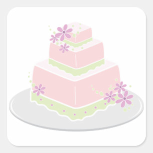 Square Bröllop Cake Stickers Fyrkantigt Klistermärke