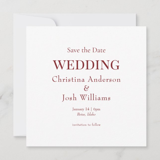 Square Burgundy Wedding Save the Date Inbjudningar (Framsida)