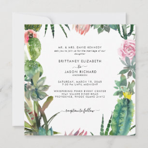 Square Cactus Bride Parents Bröllop Inbjudningar