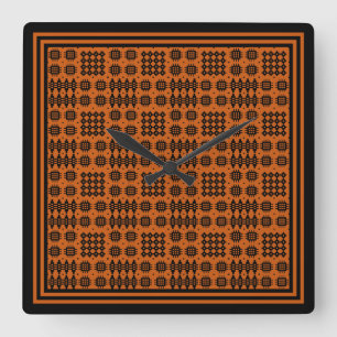 Square Clock: Welsh Tapestry Mönster: Terracotta Fyrkantig Klocka