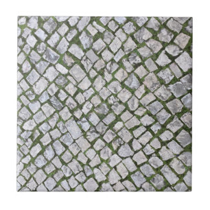 Square Cobblestone Sten Mönster med Grönt Moss Kakelplatta