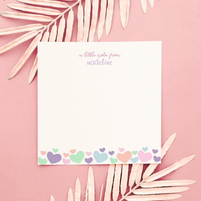Square Cute Colorful Heart Girly Script Stationary Anteckningskort (Skapare uppladdad)
