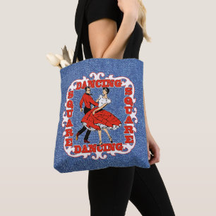 Square Danple in Red/Faux Denim Background Tygkasse