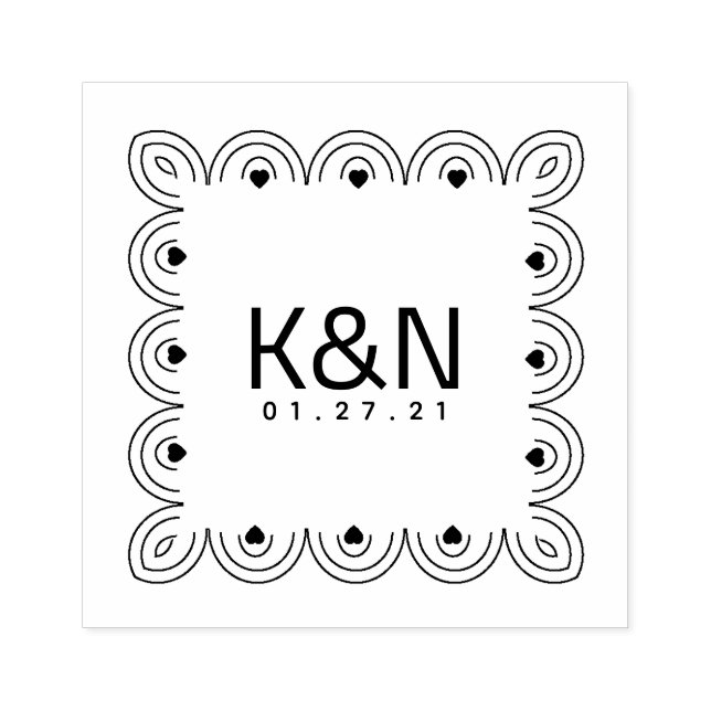 Square Deco Heart Initial Logotyp Wedding Stamp Stämpel (Tryck)