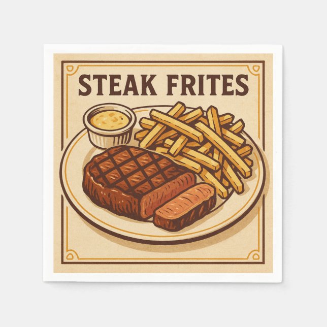 Square  Design (Steak Frites, Retro Style) Pappersservett (Framsidan)