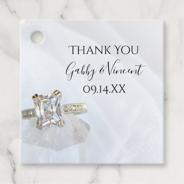 Square Diamond Ring och Pillar Crystal Bröllop Gåvor Etiketter (Framsida)