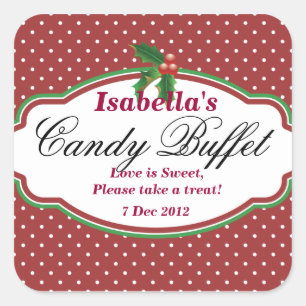 Square Dotty jul Candy Buffet Sticker Fyrkantigt Klistermärke
