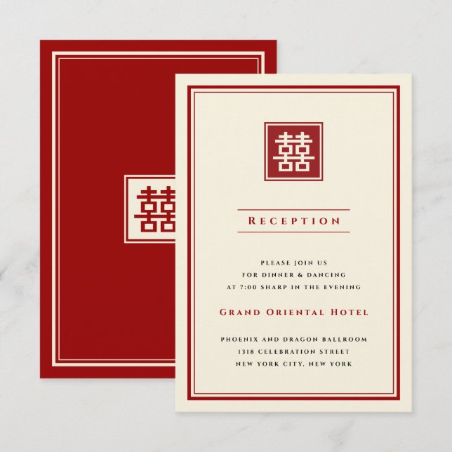 Square Dubbla Happiness Classic Chinese Bröllop Inbjudningar (Fram/baksida)