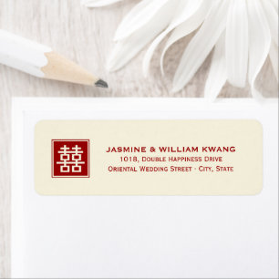 Square Dubbla Happiness Classic Chinese Bröllop Returadress Etikett