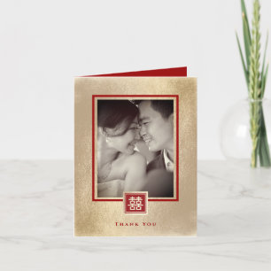 Square Dubbla Happity Guld China Bröllop Photo Tack Kort