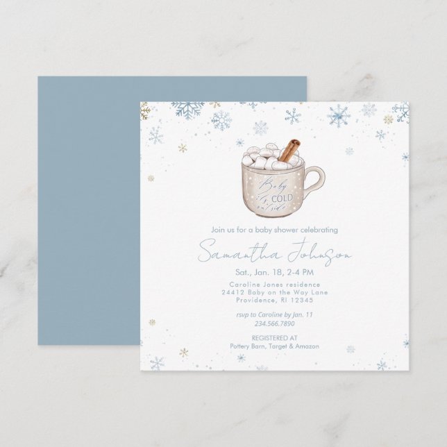 Square Dusty Blue Baby It's Cold Outside Shower (Fram/baksida)