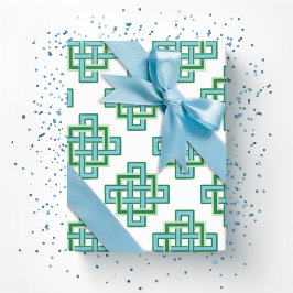 Square Endless Knot in Green and Aqua Presentpapper