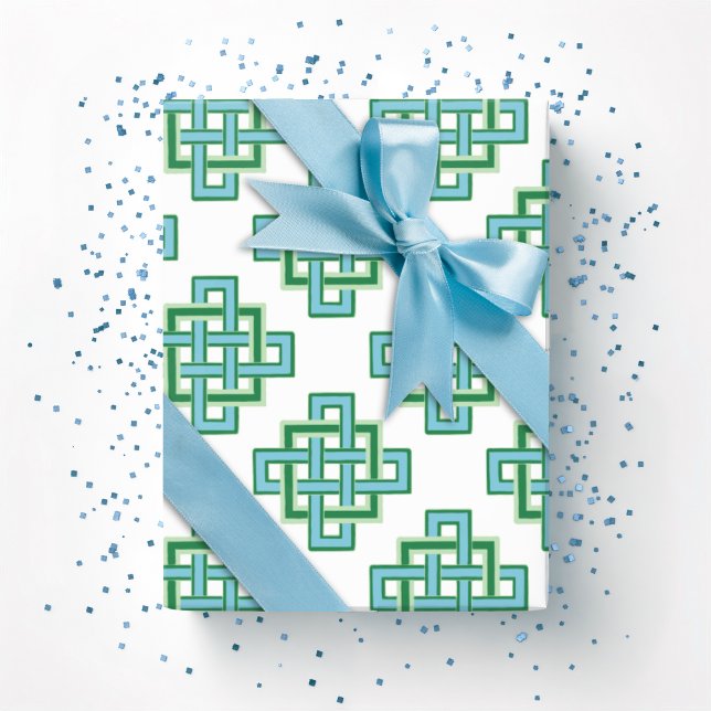 Square Endless Knot in Green and Aqua Presentpapper (Skapare uppladdad)