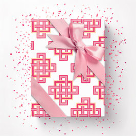 Square Endless Knot in Pink and Orange Presentpapper
