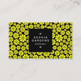 Square-etikett 01a - 8 Petals - Gult på svart Visitkort