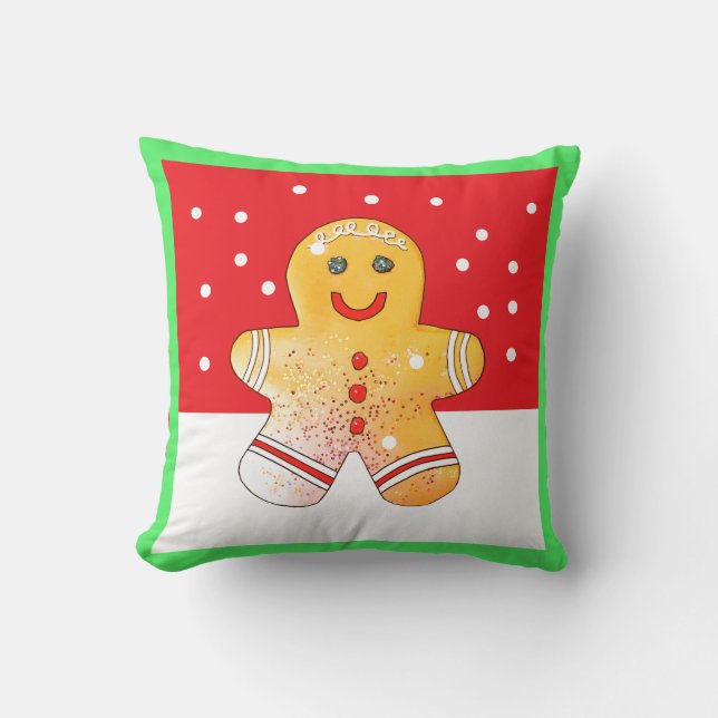 Square Gingerbread Boy Snow Pillow Kudde (Framsida)