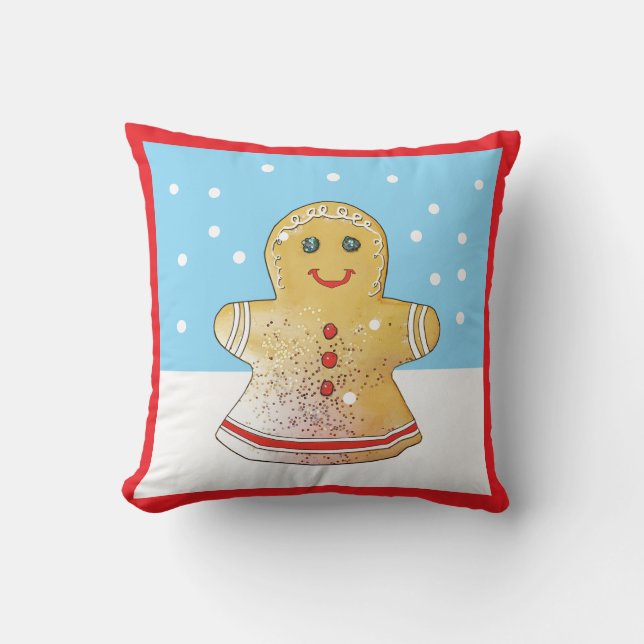 Square Gingerbread Girl Snow Pillow Kudde (Framsida)