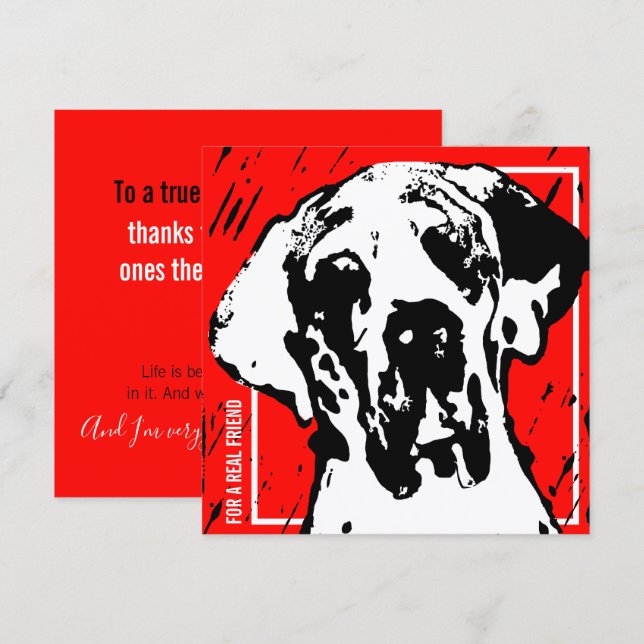 Square Great Dane Friend Red & Black Linocut Inbjudningar (Fram/baksida)