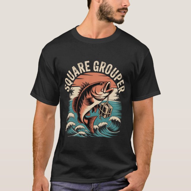 Square Grouper Fiskedesign T Shirt (Framsida)