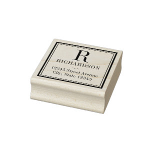 Square Initial Personlig Wood Frimärke Stämpel