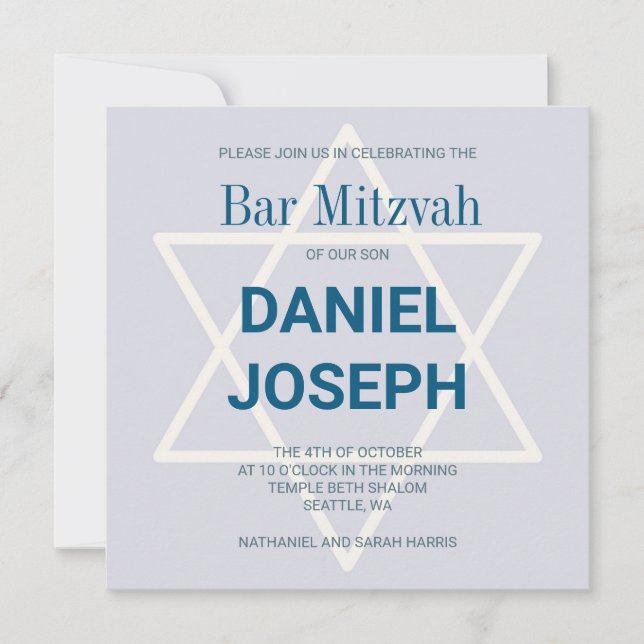 Square jewant star Pub Mitzvah-inbjudan - blått Inbjudningar (Framsida)