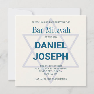 Square jewant star Pub Mitzvah-inbjudan Inbjudningar