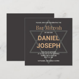 Square jewant star Pub Mitzvah - svart gyllene Inbjudningar