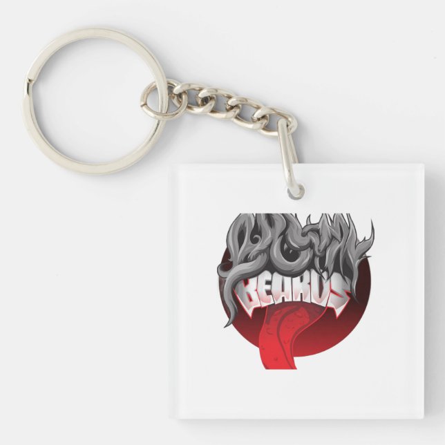 Square keychain with a graphic of smoke (Framsidan)