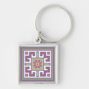 Square kor-stitch mönster fyrkantig silverfärgad nyckelring