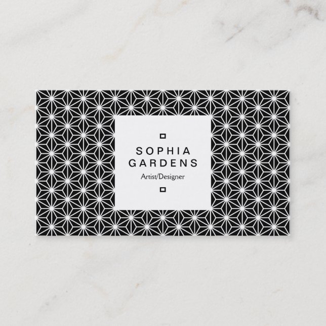 Square Label 03a - Asanoha - White on Black Visitkort (Framsida)