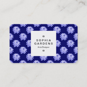 Square Label 03a - Chrysanthemum Mönster Dp Navy Visitkort