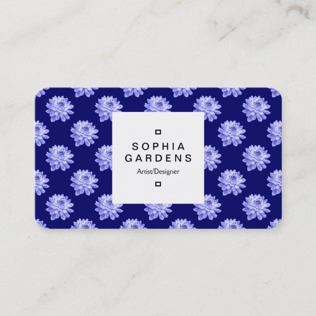 Square Label 03a - Chrysanthemum Mönster Dp Navy Visitkort (Framsida)