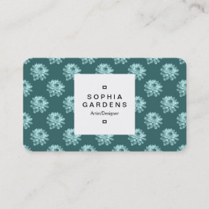 Square Label 03a - Chrysanthemum Mönster Moss Grn Visitkort