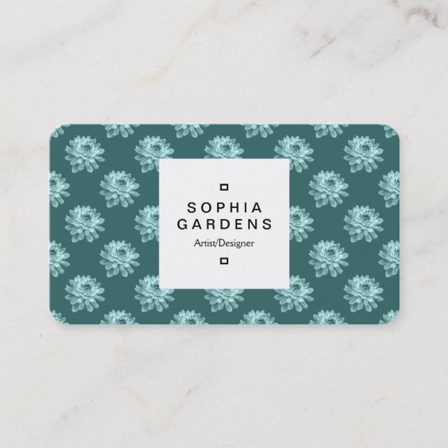 Square Label 03a - Chrysanthemum Mönster Moss Grn Visitkort (Framsida)