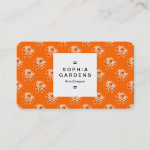 Square Label 03a - Chrysanthemum Mönster Orange Visitkort