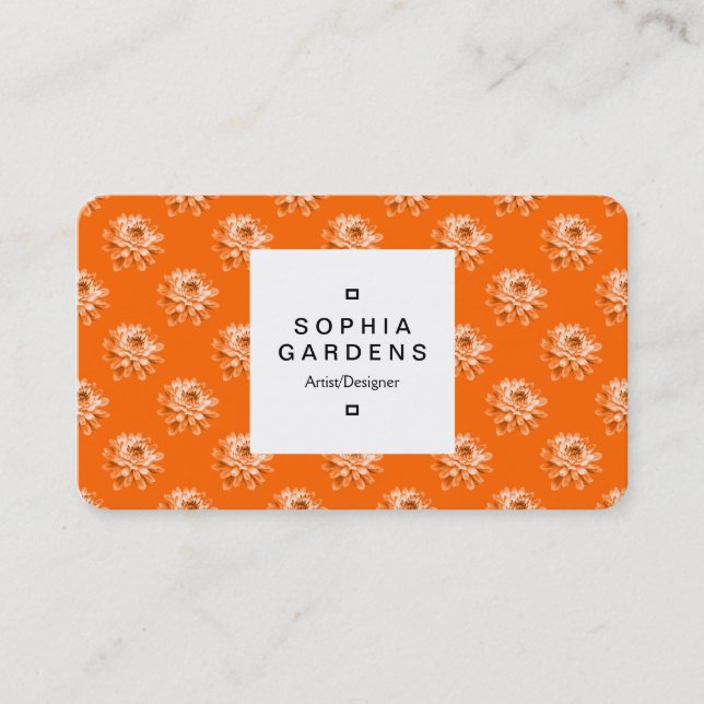 Square Label 03a - Chrysanthemum Mönster Orange Visitkort (Framsida)
