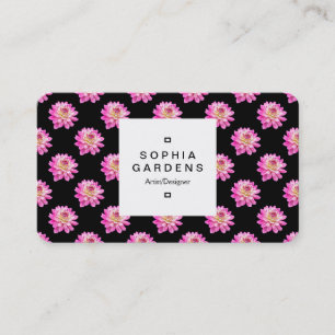 Square Label 03a - Chrysanthemum Mönster på Black Visitkort