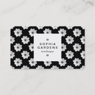 Square Label 03a - Dahlia Mönster Black Visitkort