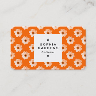 Square Label 03a - Dahlia Mönster Orange Visitkort