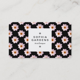 Square Label 03a - Dahlia Mönster på Black Visitkort
