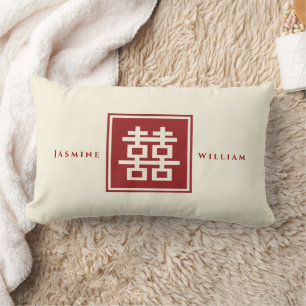 Square Logotyp Dubbla Happity China Bröllop Lumbarkudde