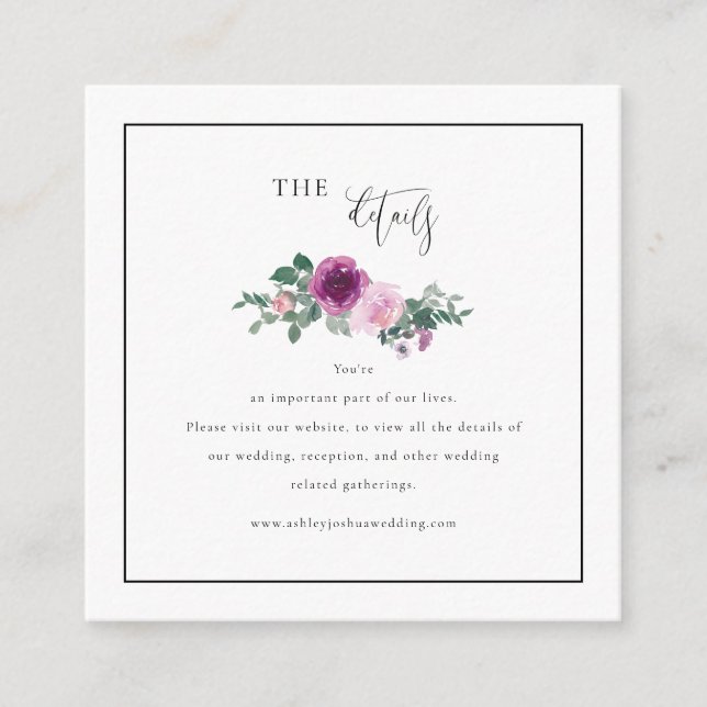 Square Magenta Pink Floral Framed White Details Tilläggskort (Framsida)