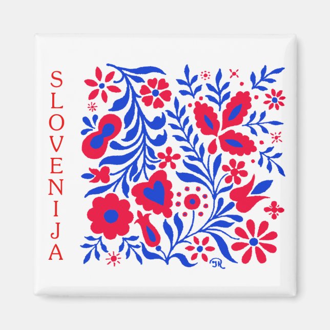 Square Magnet with Slovenska Ornamental Motif (Framsidan)