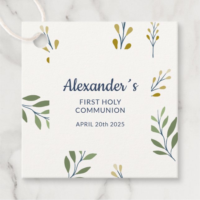 Square Märkre - Anpassningsbar Communion Botanical Gåvor Etiketter (Framsida)