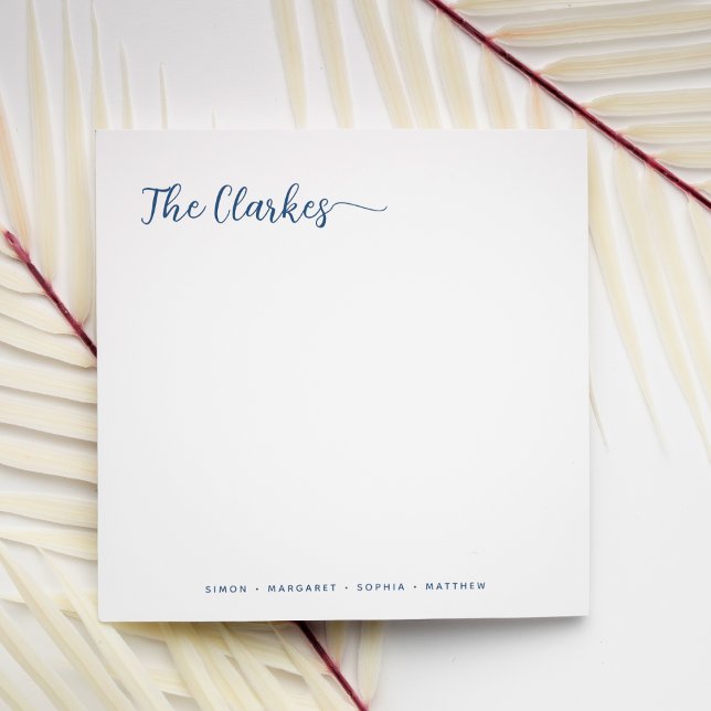 Square Minimalist Navy Blue Family Stationery  Anteckningskort (Skapare uppladdad)