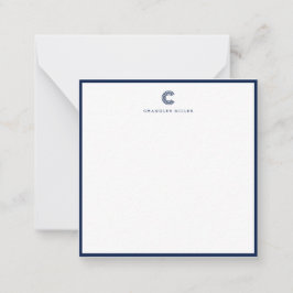 Square Modern Navy Blue Border Custom Stationery Anteckningskort