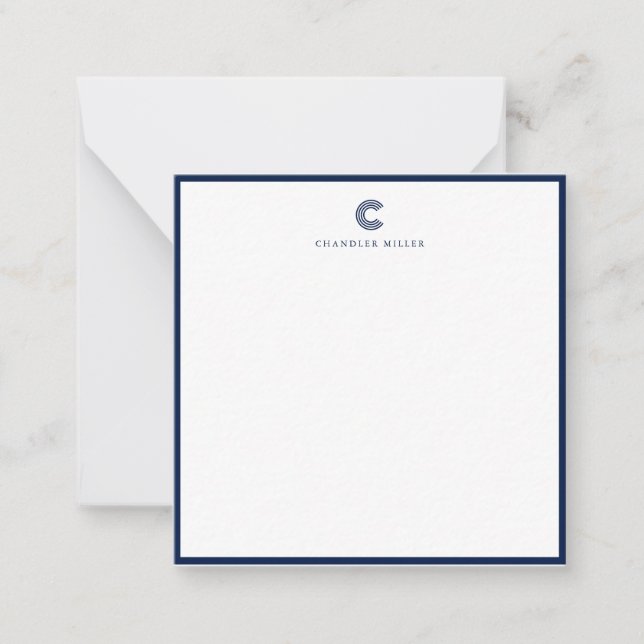 Square Modern Navy Blue Border Custom Stationery Anteckningskort (Framsida)